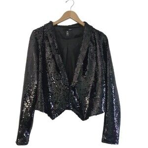 Aqua Black Sequins Lined Blazer Jacket Size Small Disco Night Out  Party Outfit